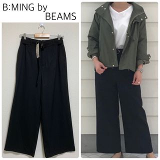 ビームス(BEAMS)の【新品タグ付】B:MING by BEAMSサージベルテッドワイドパンツ　黒(カジュアルパンツ)