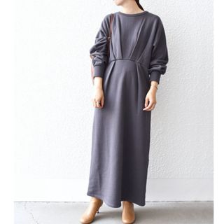 SHIPS - シップス　タックロングワンピース　size S チャコールグレー