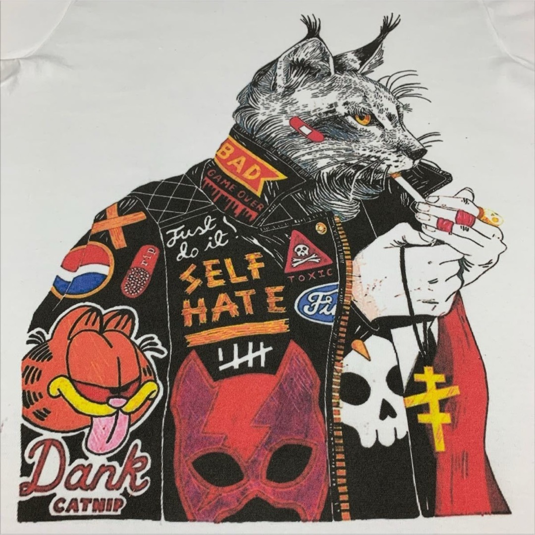 新品 ビッグ プリント パンク ライダース ドクロ ねこ 山猫 ロンT メンズのトップス(Tシャツ/カットソー(七分/長袖))の商品写真