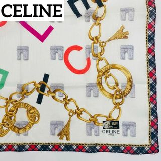 セリーヌ(celine)の★CELINE★ ハンカチ チェック エッフェル塔 凱旋門 レッド(ハンカチ)