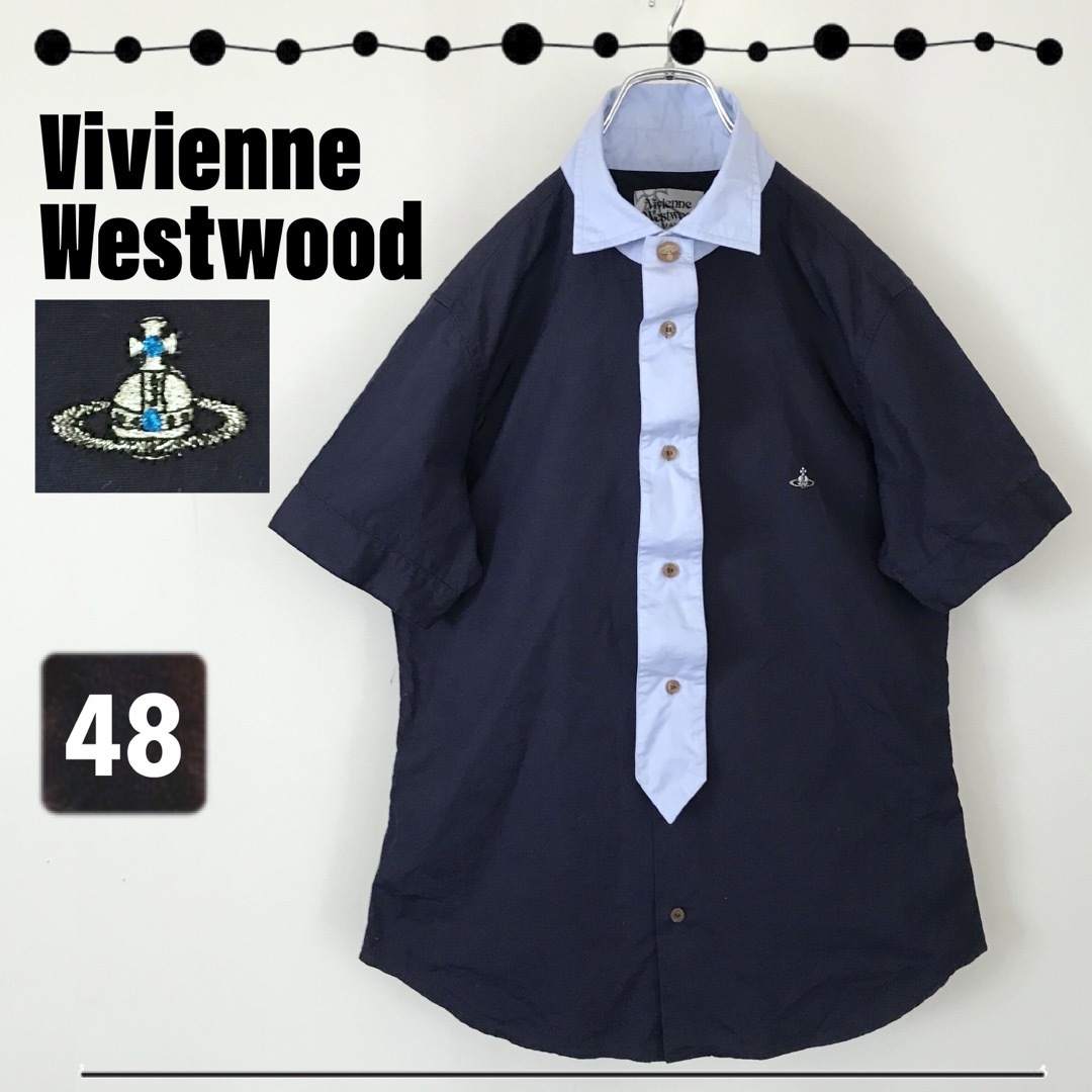 Vivienne Westwood(ヴィヴィアンウエストウッド)のヴィヴィアンウエストウッド マン★クレリック半袖シャツ★刺繍ロゴ★サイズ48 メンズのトップス(シャツ)の商品写真