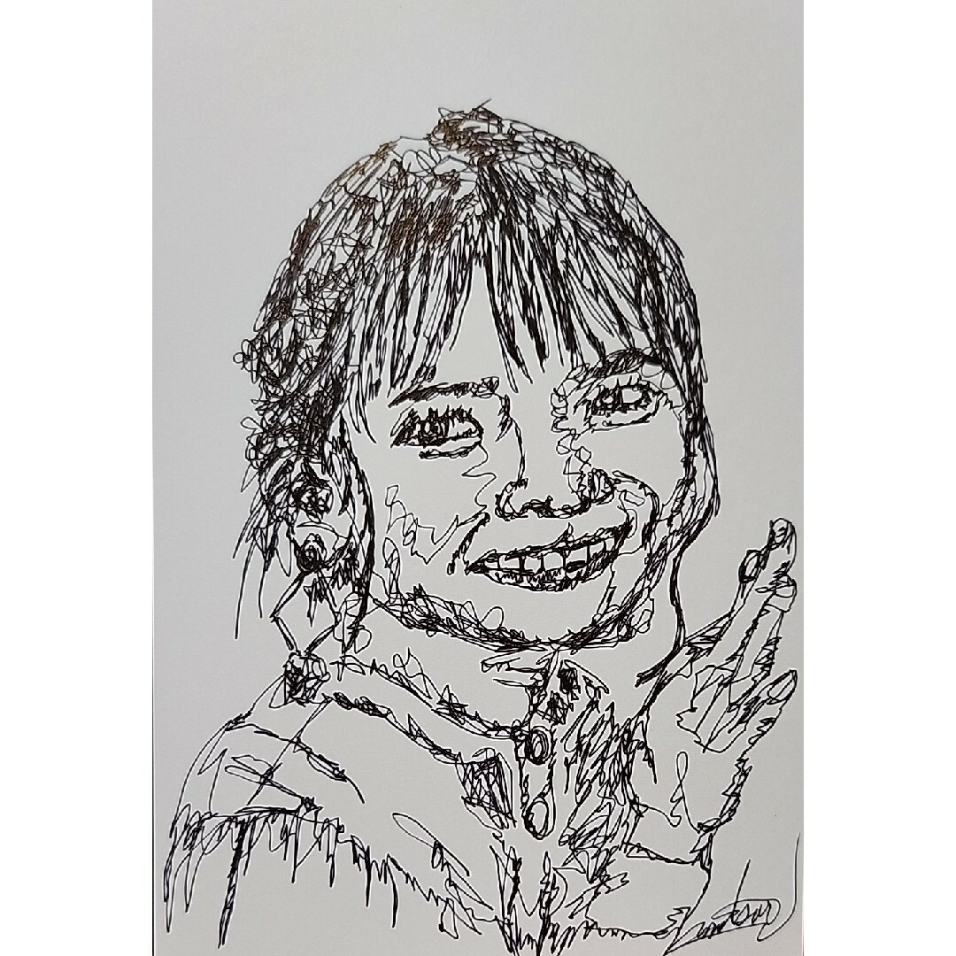 人物画。美人画。ボールペン画。一筆書き。ペン画。絵画。ハガキ。 エンタメ/ホビーの美術品/アンティーク(絵画/タペストリー)の商品写真