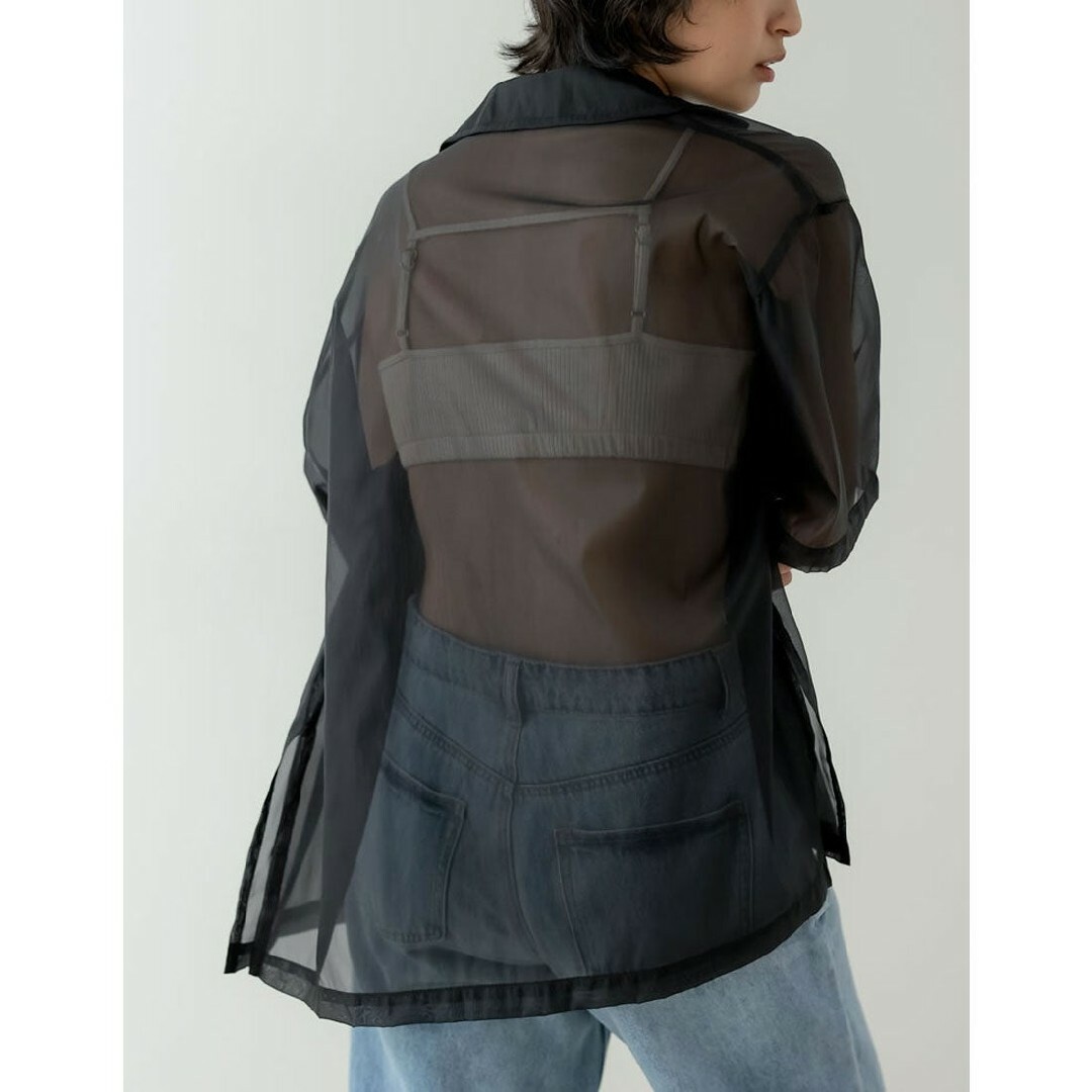 Re:EDIT(リエディ)のRe:EDIT オーガンジーシアー半袖テーラードダブルジャケット ブラック M レディースのジャケット/アウター(テーラードジャケット)の商品写真