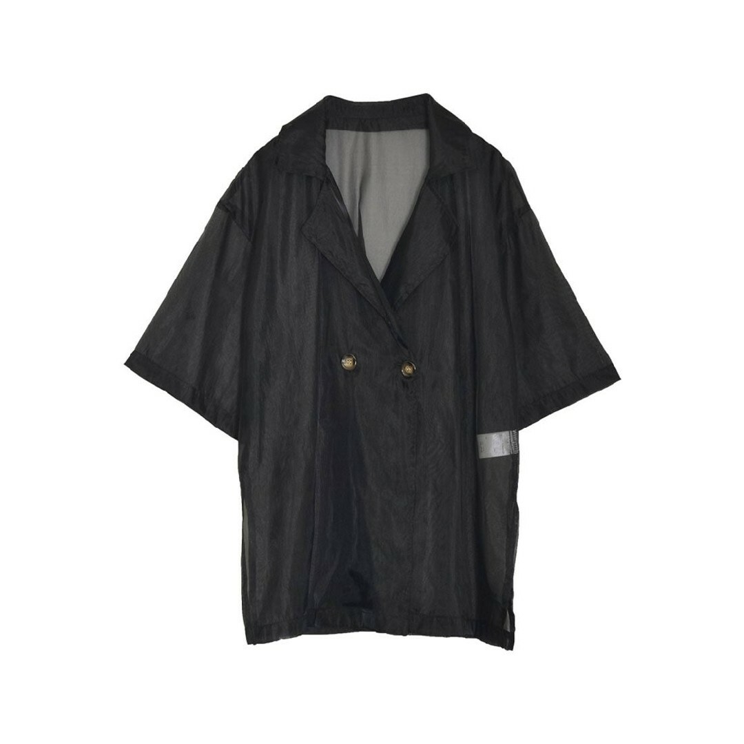 Re:EDIT(リエディ)のRe:EDIT オーガンジーシアー半袖テーラードダブルジャケット ブラック M レディースのジャケット/アウター(テーラードジャケット)の商品写真