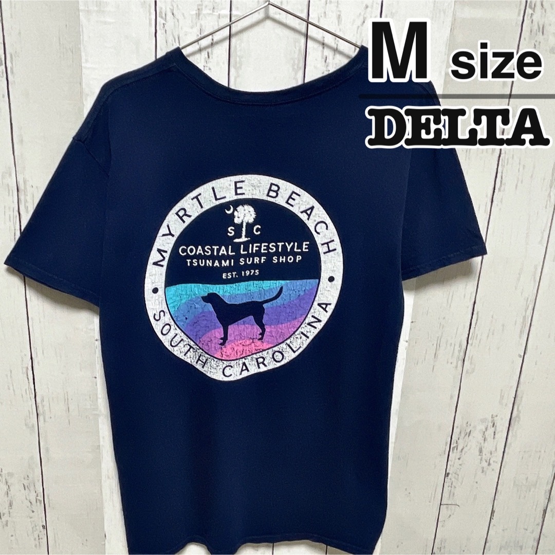 DELTA(デルタ)のDELTA　Tシャツ　M　ネイビー　プリント　ドッグ　犬　アニマル　USA古着 メンズのトップス(Tシャツ/カットソー(半袖/袖なし))の商品写真