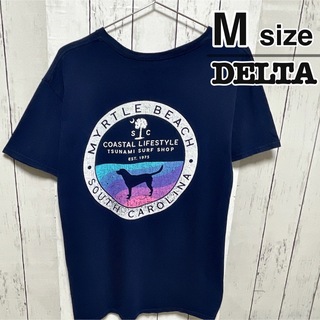 デルタ(DELTA)のDELTA　Tシャツ　M　ネイビー　プリント　ドッグ　犬　アニマル　USA古着(Tシャツ/カットソー(半袖/袖なし))