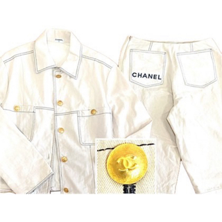 CHANEL - シャネルコットンパンツスーツジャケット　シャツ　デニム　ジーンズ　ロゴ刺繍