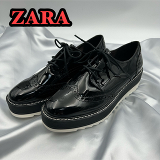 ZARA - ザラ　スニーカー　ウイングチップ　厚底　ブラック　38　