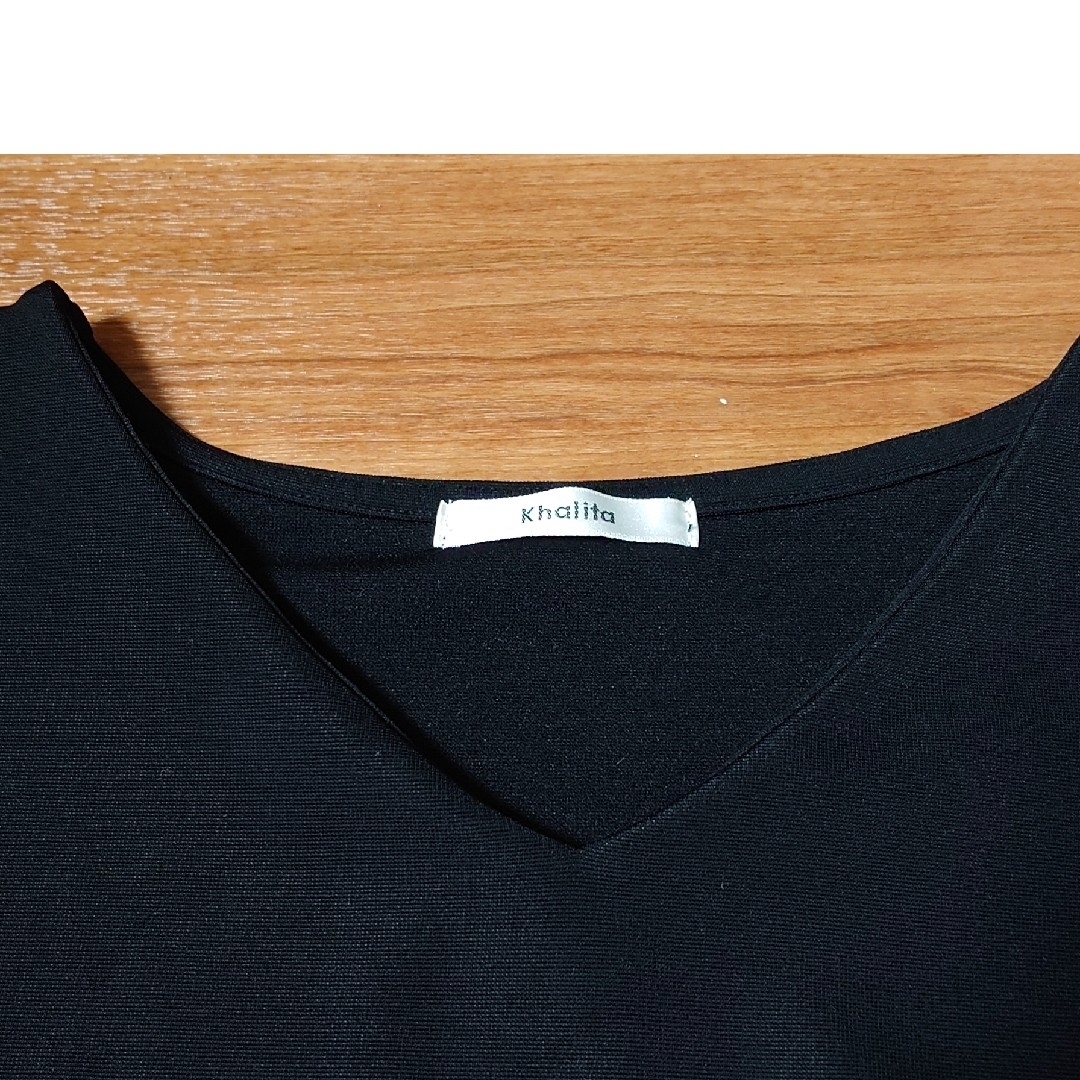 ブラック　黒　Vネック　ドルマンスリーブ　Tシャツ　トップス　Khalita　M レディースのトップス(シャツ/ブラウス(長袖/七分))の商品写真