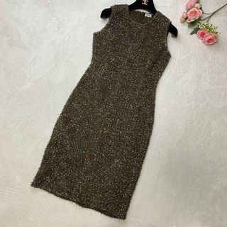 フォクシー(FOXEY)の美品♡FOXEY ノースリーブ ワンピース ドレス ツイード 40(ひざ丈ワンピース)