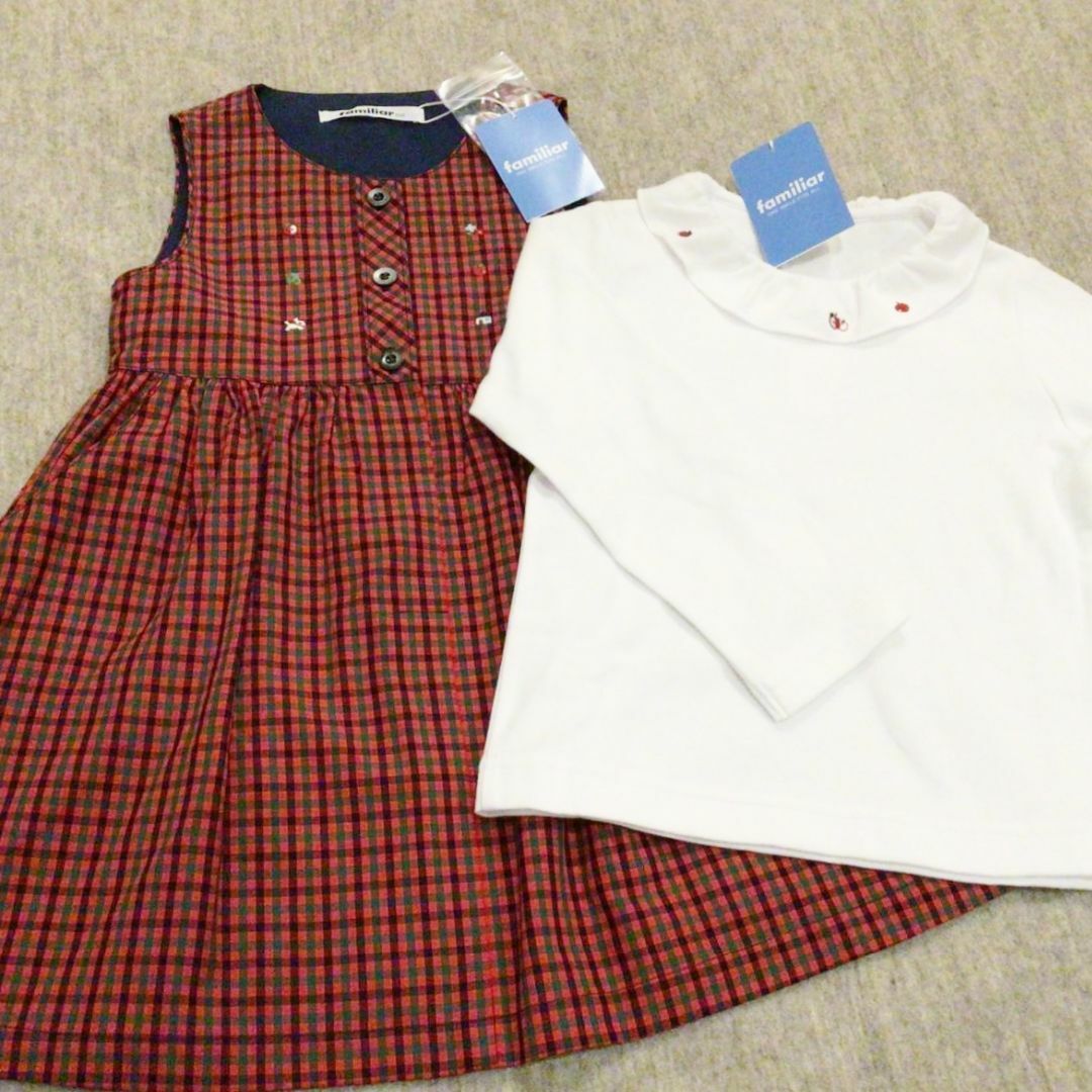 [ファミリア] ジャンパースカートとブラウスのセット サイズ100 キッズ/ベビー/マタニティのキッズ服女の子用(90cm~)(ワンピース)の商品写真