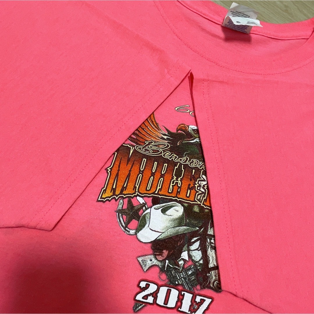 JERZEES(ジャージーズ)のJERZEES　Tシャツ　XL　ピンク　イーグル　アニマル柄　ロゴ　USA古着 メンズのトップス(Tシャツ/カットソー(半袖/袖なし))の商品写真