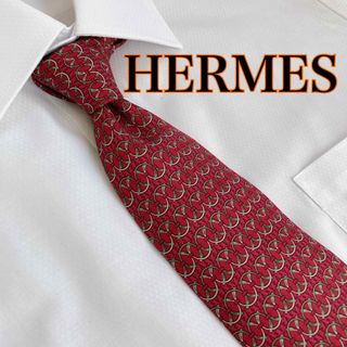 エルメス(Hermes)の【未使用に近い】エルメス ネクタイ チェーン総柄 ボルドー シルクツイル(ネクタイ)