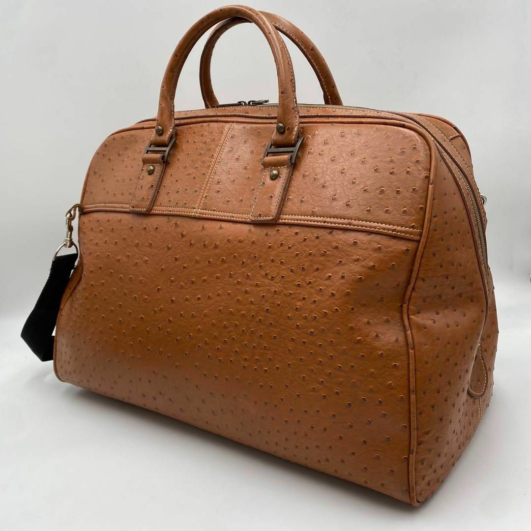 希少✨オーストリッチ 2way ボストンバッグ オレンジ 大容量 旅行鞄 レディースのバッグ(ボストンバッグ)の商品写真