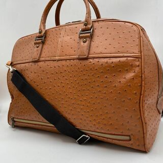 希少✨オーストリッチ 2way ボストンバッグ オレンジ 大容量 旅行鞄(ボストンバッグ)