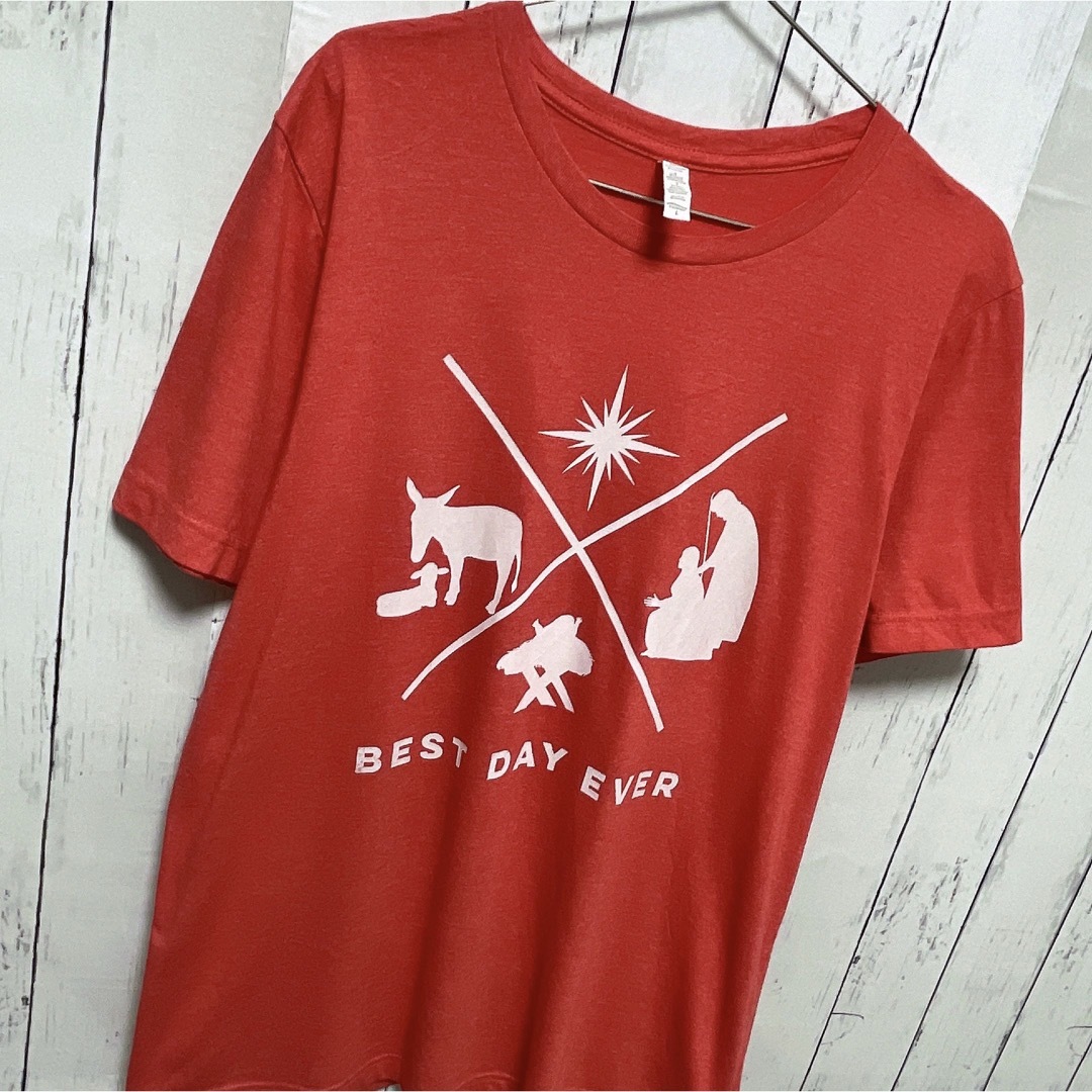 USA古着　Tシャツ　Lサイズ　レッド　ロゴ　プリント　アニマル　クルーネック メンズのトップス(Tシャツ/カットソー(半袖/袖なし))の商品写真