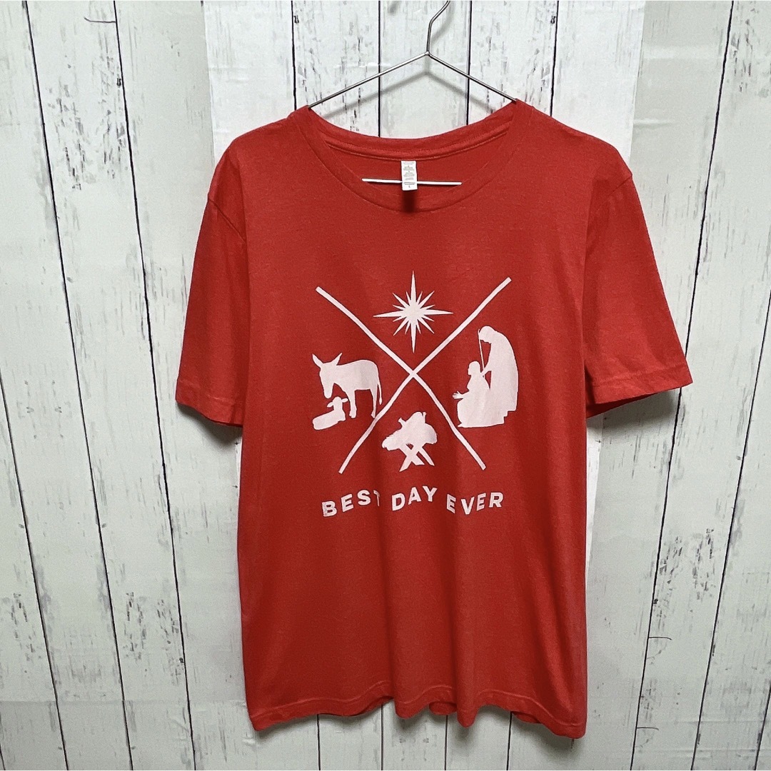 USA古着　Tシャツ　Lサイズ　レッド　ロゴ　プリント　アニマル　クルーネック メンズのトップス(Tシャツ/カットソー(半袖/袖なし))の商品写真