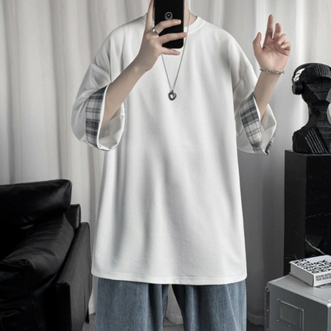七分袖 Tシャツビッグシルエット オーバーサイズ カジュアル モード メンズのトップス(Tシャツ/カットソー(半袖/袖なし))の商品写真