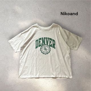 niko and... - ニコアンド オーバサイズ ロゴTシャツ Lサイズ カレッジT ベージュ×グリーン