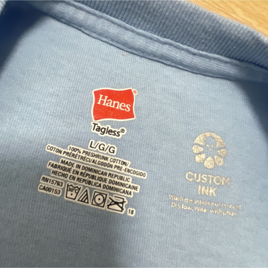 Hanes(ヘインズ)のHanes　Tシャツ　L　ライトブルー　水色　コットン　クルーネック　USA古着 メンズのトップス(Tシャツ/カットソー(半袖/袖なし))の商品写真