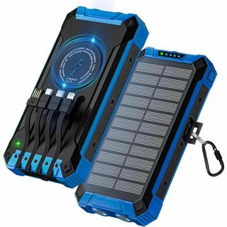 モバイルバッテリー ソーラー 6台同時充電 ケーブル内蔵 太陽光 防災グッズ(その他)