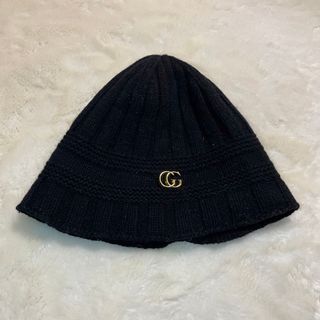 グッチ(Gucci)のGUCCI ニット帽 グッチ ブラック GGロゴ　帽子 イタリア製 ウール(ハット)