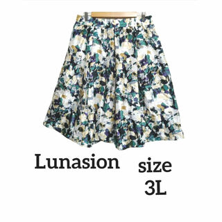 新品 Lunasionルナシオン 3L ウエスト総ゴム 花柄 サテン スカート(ひざ丈スカート)