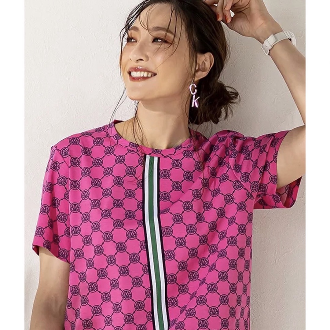AnneCoquine(アンコキーヌ)の新品！アンコキーヌ　モノグラムTシャツ　ピンク レディースのトップス(Tシャツ(半袖/袖なし))の商品写真