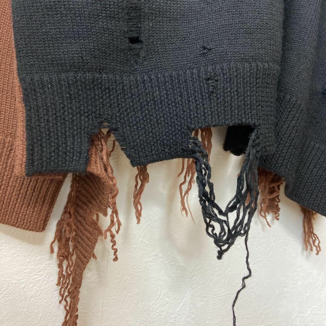 FORSOMEONE Damage Knit ダメージニットカーディガン古着茶 メンズのトップス(カーディガン)の商品写真