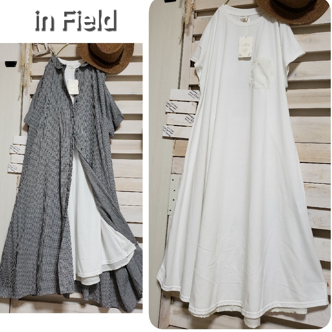 🧸新品in Field/ふんわり異素材ドッキングカットソーワンピース  Ｆ レディースのワンピース(ロングワンピース/マキシワンピース)の商品写真