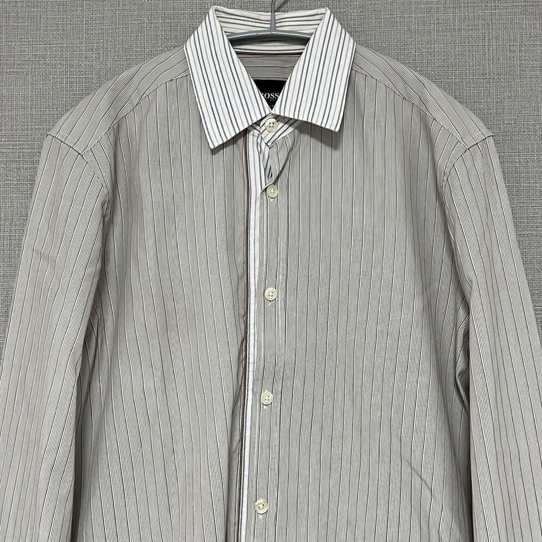 HUGO BOSS(ヒューゴボス)のヒューゴボス/HUGO BOSS ストライプ柄 長袖シャツ Sサイズ 約3万円 メンズのトップス(Tシャツ/カットソー(七分/長袖))の商品写真