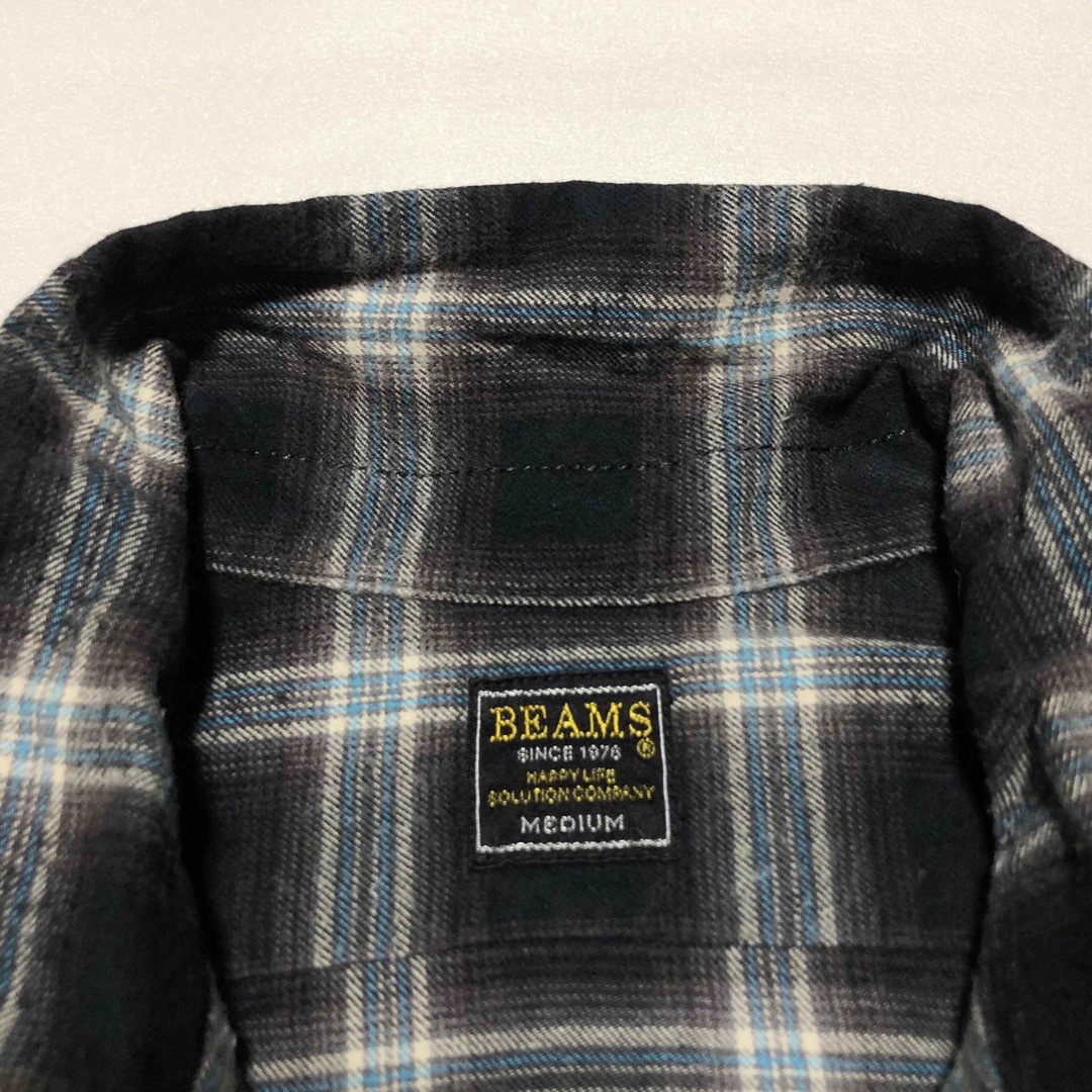 BEAMS(ビームス)の【美品】BEAMS ビームス チェックシャツ オープンカラー M 起毛生地 黒青 メンズのトップス(シャツ)の商品写真