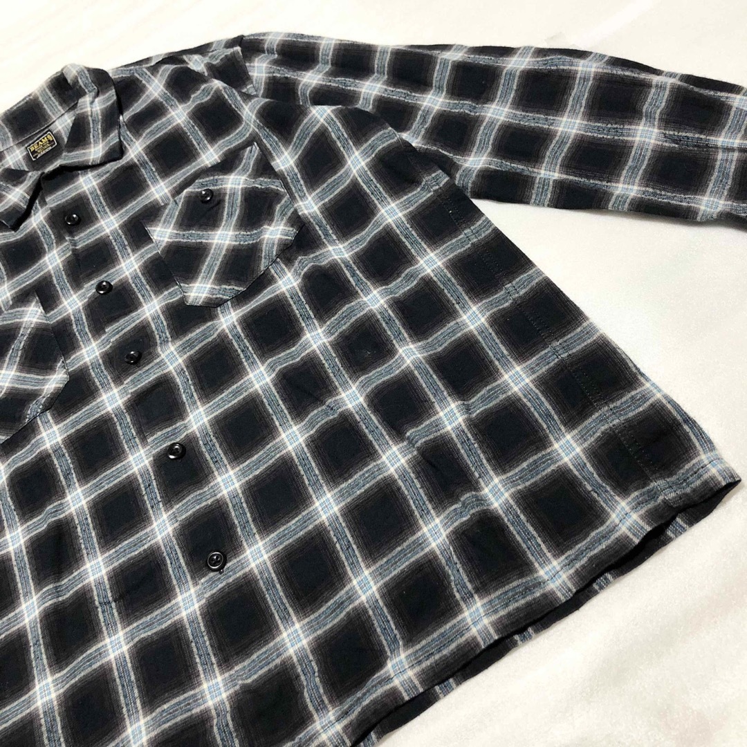 BEAMS(ビームス)の【美品】BEAMS ビームス チェックシャツ オープンカラー M 起毛生地 黒青 メンズのトップス(シャツ)の商品写真