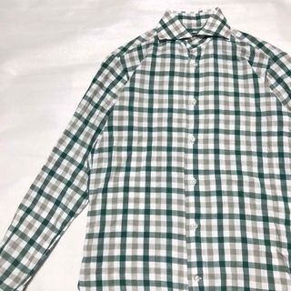 BEAMS F - 【極美品】BEAMS Fビームス ホリゾンタルカラーシャツ XSイタリア製 緑白