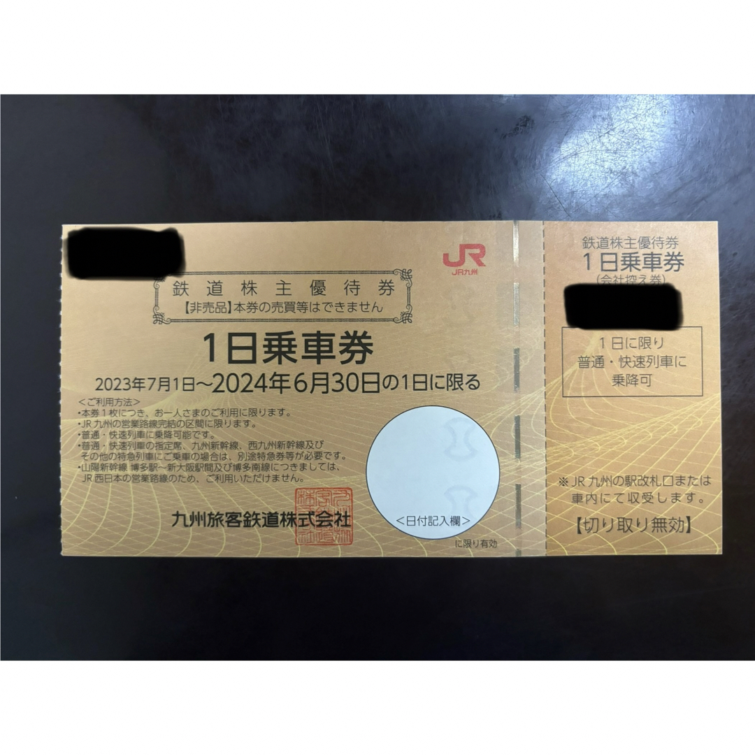 JR九州　鉄道株主優待券（１日乗車券）１枚 チケットの乗車券/交通券(鉄道乗車券)の商品写真