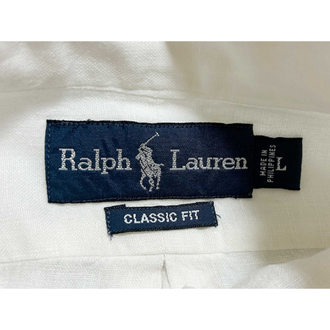 POLO RALPH LAUREN(ポロラルフローレン)のレア 白リネン 90s ポロラルフローレン ボタンダウンシャツ オールド 古着 メンズのトップス(シャツ)の商品写真