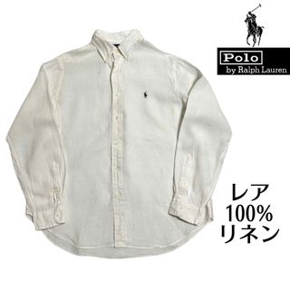 ポロラルフローレン(POLO RALPH LAUREN)のレア 白リネン 90s ポロラルフローレン ボタンダウンシャツ オールド 古着(シャツ)