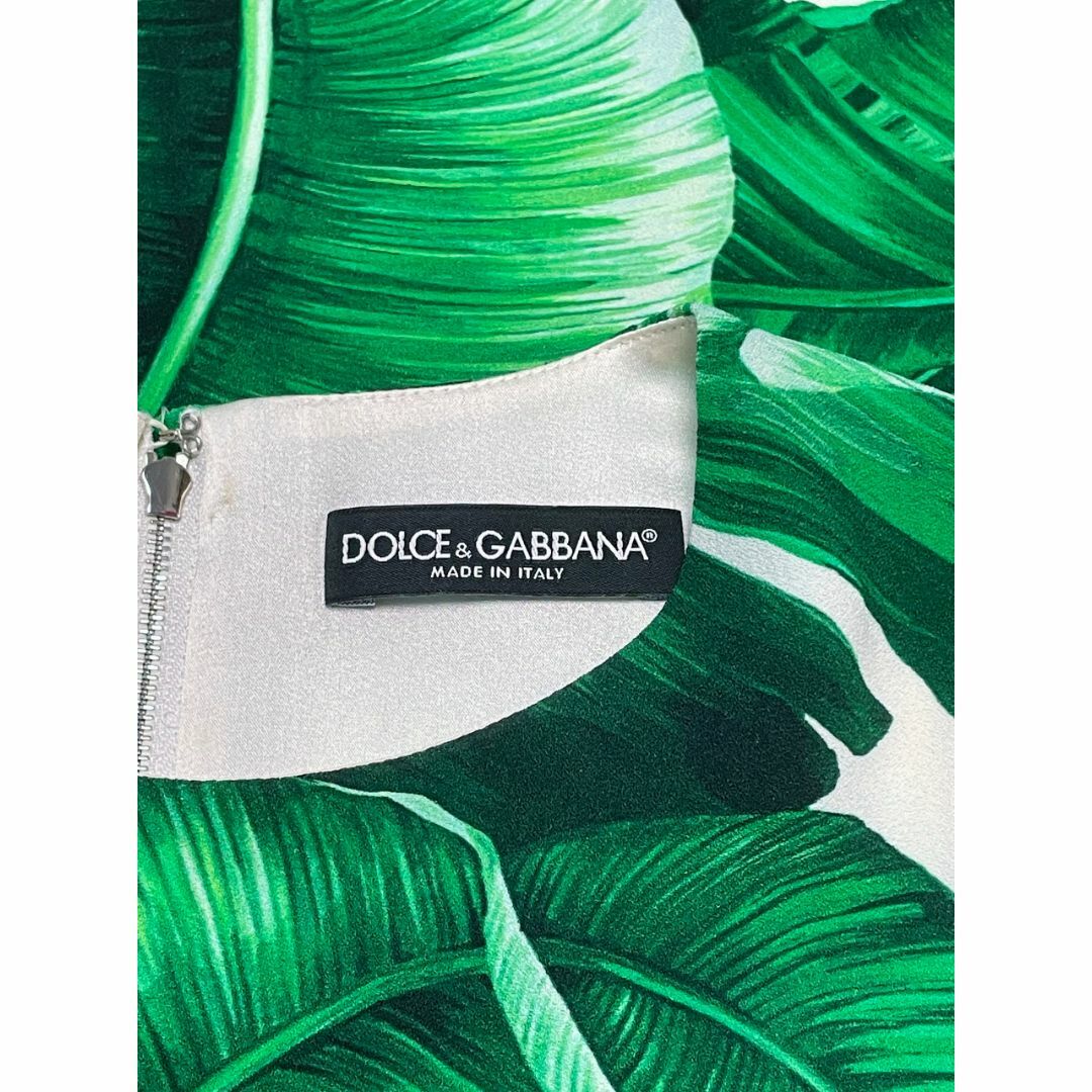 DOLCE&GABBANA(ドルチェアンドガッバーナ)の美品 ドルチェ&ガッバーナ バナナリーフプリントワンピース ホワイト×グリーン レディースのワンピース(ミニワンピース)の商品写真