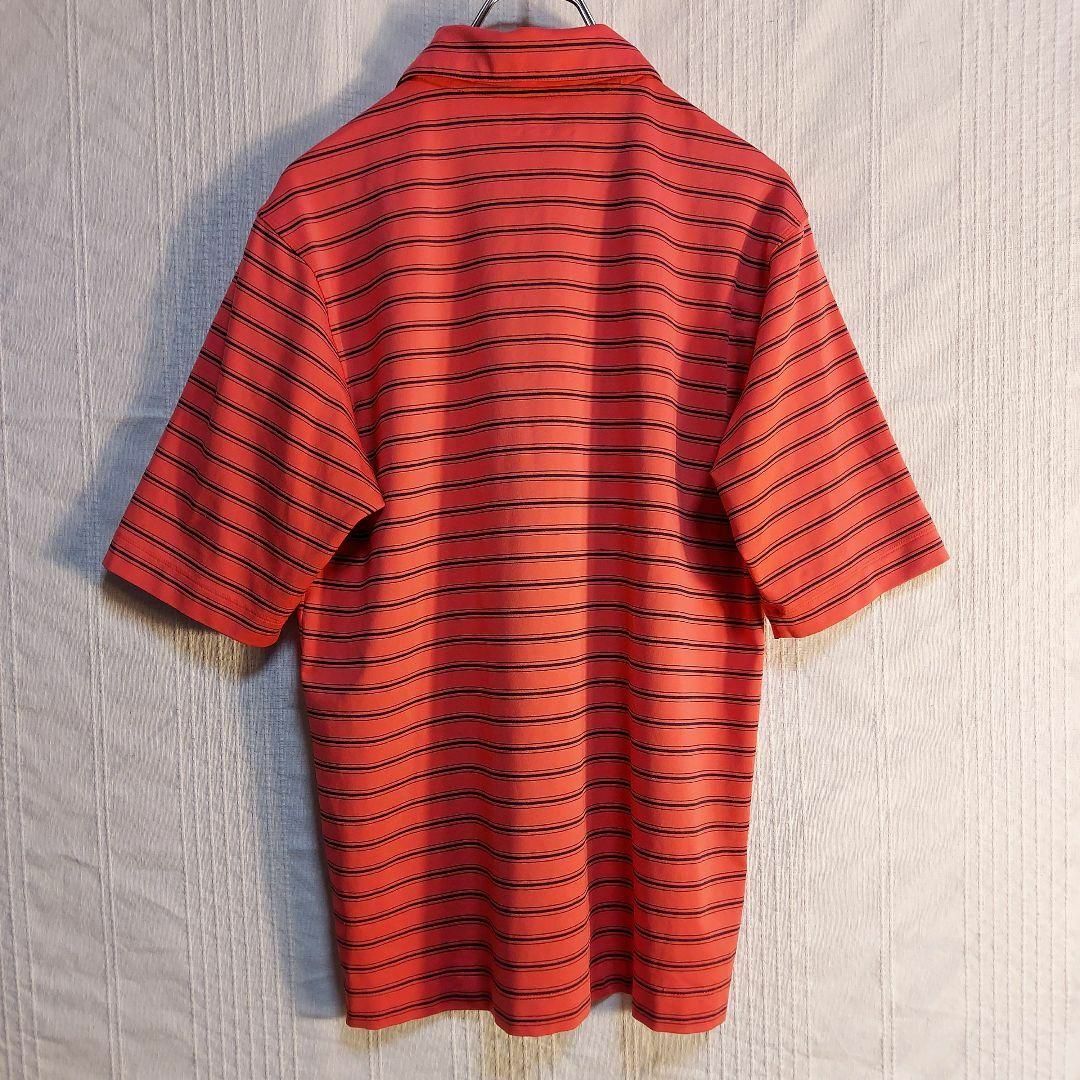 NIKE(ナイキ)のナイキゴルフ　FITDRY　ボーダー　ポロシャツ　ロゴ　刺繍　レッド　古着 メンズのトップス(ポロシャツ)の商品写真