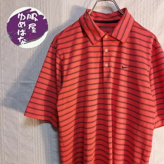 ナイキ(NIKE)のナイキゴルフ　FITDRY　ボーダー　ポロシャツ　ロゴ　刺繍　レッド　古着(ポロシャツ)
