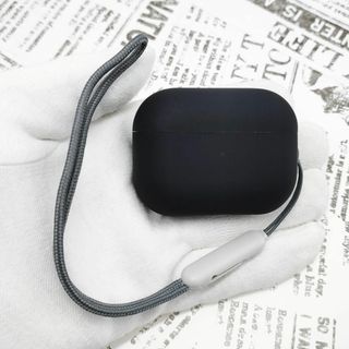 AirPods Pro 2 ストラップ付シリコンケース (01)ブラック(モバイルケース/カバー)