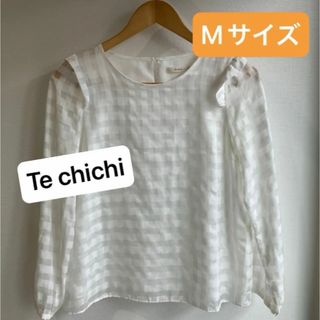 テチチ(Techichi)のブラウス ホワイト シャツ 長袖 フリル　白　チェック　シースルー　M テチチ(シャツ/ブラウス(長袖/七分))