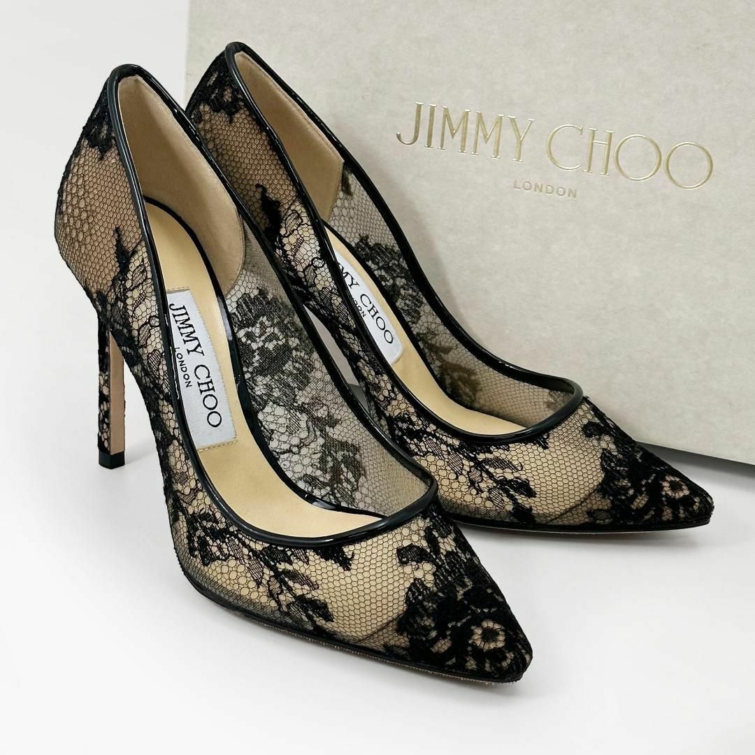 JIMMY CHOO(ジミーチュウ)の☆極美品☆ジミーチュウ ハイヒール レース 花柄 ポインテッドトゥ 黒 ブラック レディースの靴/シューズ(ハイヒール/パンプス)の商品写真