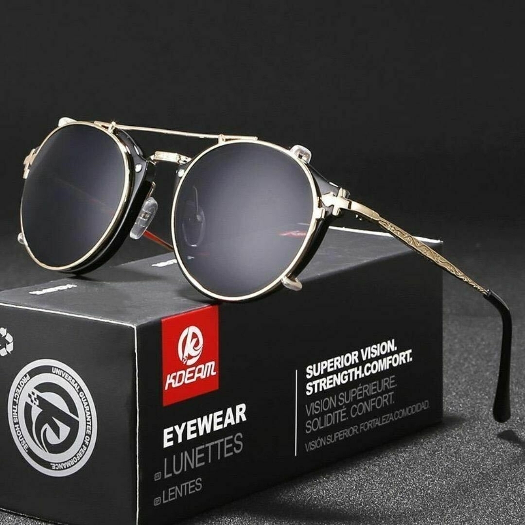 ブラック ゴールド サングラス 2WAY 男女兼用 だてメガネ 紫外線防止 レディースのファッション小物(サングラス/メガネ)の商品写真