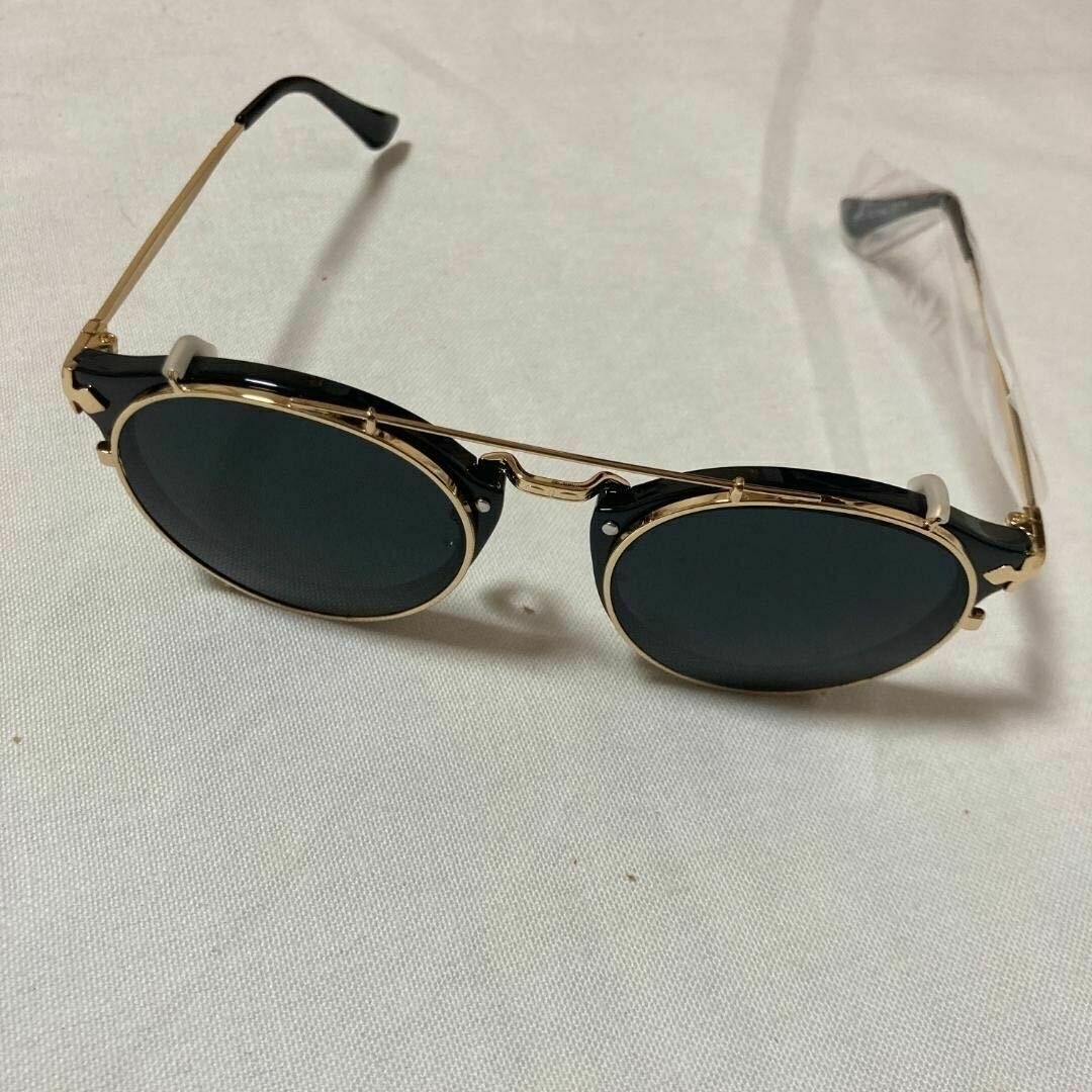 ブラック ゴールド サングラス 2WAY 男女兼用 だてメガネ 紫外線防止 レディースのファッション小物(サングラス/メガネ)の商品写真