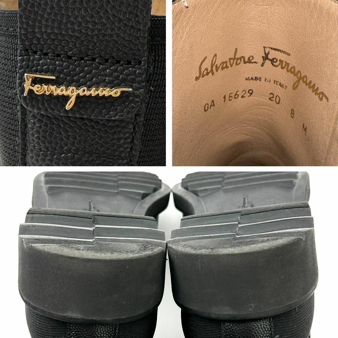 Salvatore Ferragamo(サルヴァトーレフェラガモ)の高級◎フェラガモ サイドゴアブーツ ゴールドロゴ 黒 ブラック ショートブーツ レディースの靴/シューズ(ブーツ)の商品写真