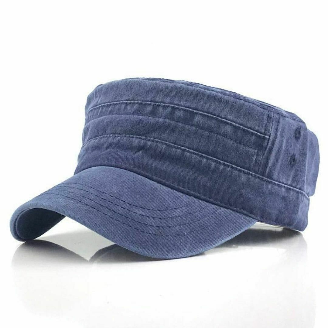 ブルー ワークキャップ 帽子 ウォッシュ加工 作業帽子 つば広 メンズの帽子(キャスケット)の商品写真