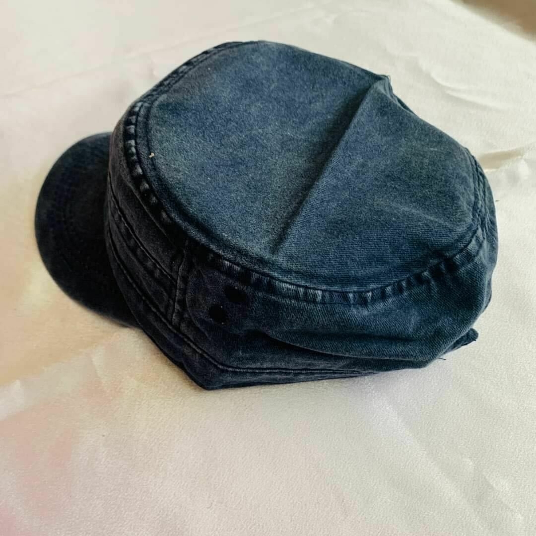 ブルー ワークキャップ 帽子 ウォッシュ加工 作業帽子 つば広 メンズの帽子(キャスケット)の商品写真