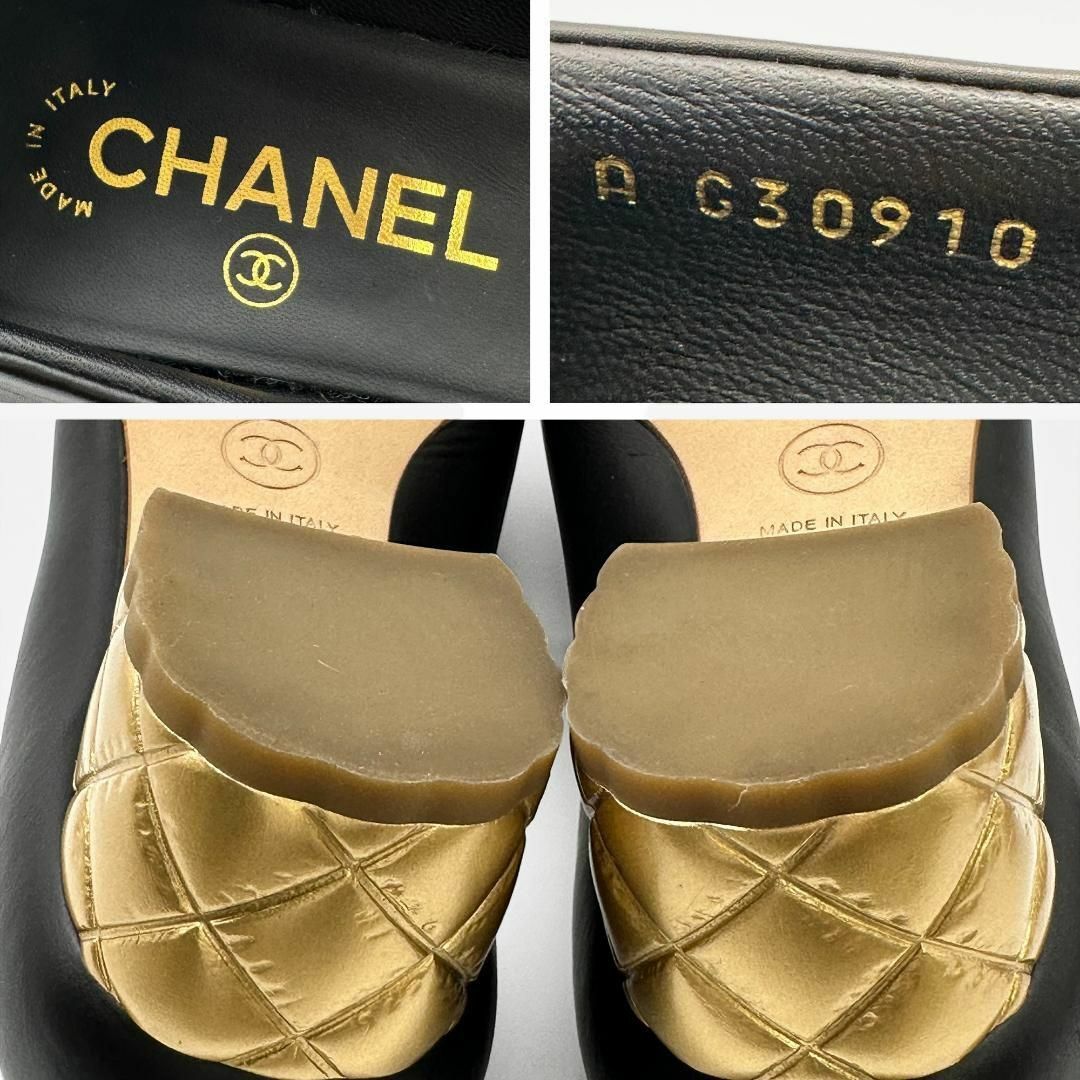 CHANEL(シャネル)の☆美品☆シャネル パンプス カメリア ココマーク キルティング 黒 ブラック 金 レディースの靴/シューズ(ハイヒール/パンプス)の商品写真