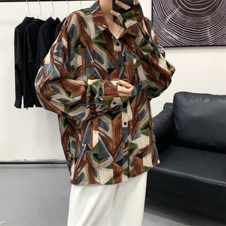 【売れてます】メンズ 長袖シャツ 柄 ヴィンテージ 韓国 XL ビッグシルエット(シャツ)